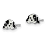 Sterling Silver Rhodium-plated Childs Enameled Puppy Post Earrings-WBC-QE14361