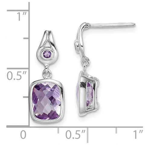 Sterling Silver Rhod-plat Checkerboard Amethyst Dangle Earrings-WBC-QE14367