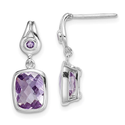 Sterling Silver Rhod-plat Checkerboard Amethyst Dangle Earrings-WBC-QE14367