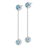 Sterling Silver Rhodium-plated Blue Topaz & Chain Post Dangle Earrings-WBC-QE14372