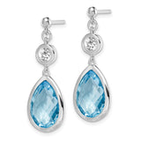 Sterling Silver Rhodium-plated White & Blue Topaz Post Dangle Earrings-WBC-QE14375