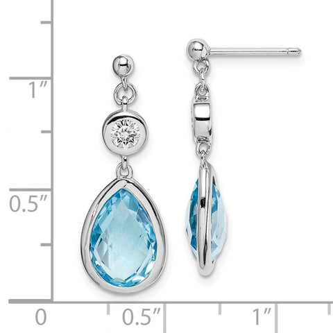 Sterling Silver Rhodium-plated White & Blue Topaz Post Dangle Earrings-WBC-QE14375