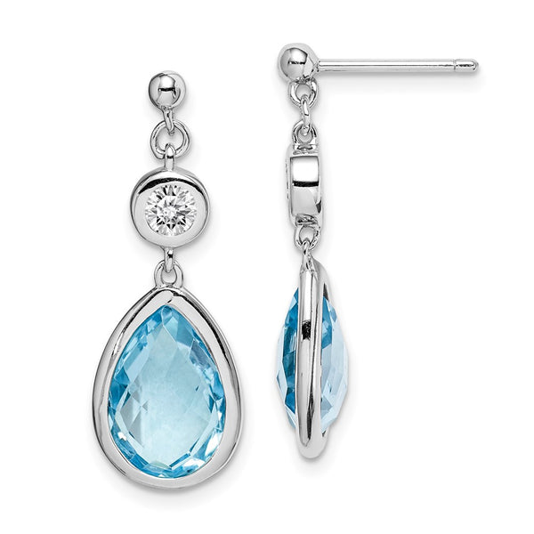 Sterling Silver Rhodium-plated White & Blue Topaz Post Dangle Earrings-WBC-QE14375