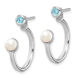 Sterling Silver Rhodium-plate FWC Pearl Light Swiss BT Front & Back Earring-WBC-QE14376BT