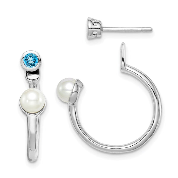 Sterling Silver Rhodium-plate FWC Pearl Light Swiss BT Front & Back Earring-WBC-QE14376BT