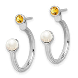 Sterling Silver Rhodium-plated FWC Pearl Citrine Front & Back Post Earrings-WBC-QE14376CI