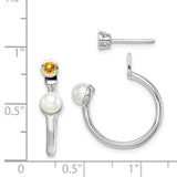 Sterling Silver Rhodium-plated FWC Pearl Citrine Front & Back Post Earrings-WBC-QE14376CI