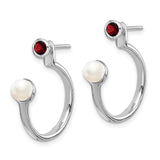 Sterling Silver Rhodium-plated FWC Pearl & Garnet Front & Back Post Earring-WBC-QE14376GA