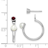 Sterling Silver Rhodium-plated FWC Pearl & Garnet Front & Back Post Earring-WBC-QE14376GA