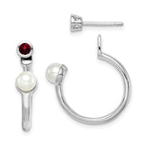 Sterling Silver Rhodium-plated FWC Pearl & Garnet Front & Back Post Earring-WBC-QE14376GA