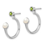 Sterling Silver Rhodium-plated FWC Pearl Peridot Front & Back Post Earrings-WBC-QE14376PE