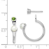 Sterling Silver Rhodium-plated FWC Pearl Peridot Front & Back Post Earrings-WBC-QE14376PE