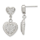 Sterling Silver CZ Heart Dangle Earrings-WBC-QE14404