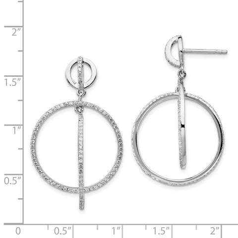 Sterling Silver Rhodium-plated CZ Circles Dangle Post Earrings-WBC-QE14412