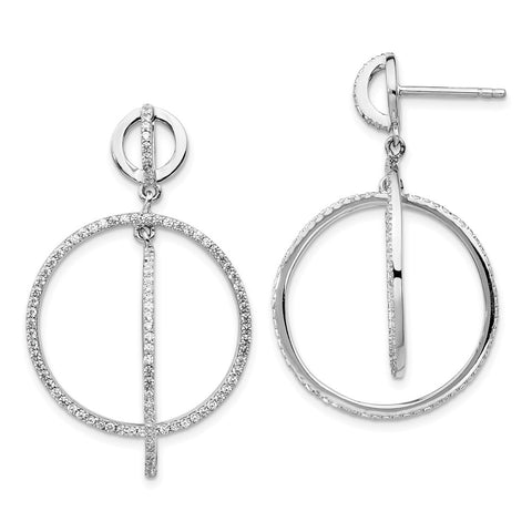 Sterling Silver Rhodium-plated CZ Circles Dangle Post Earrings-WBC-QE14412