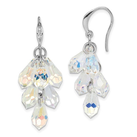 Sterling Silver Rhodium-plated Aurora Crystal Dangle Earrings-WBC-QE14431