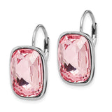 Sterling Silver Rhodium-plated Pink Crystal Leverback Earrings-WBC-QE14432