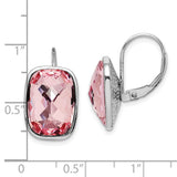 Sterling Silver Rhodium-plated Pink Crystal Leverback Earrings-WBC-QE14432