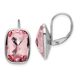 Sterling Silver Rhodium-plated Pink Crystal Leverback Earrings-WBC-QE14432