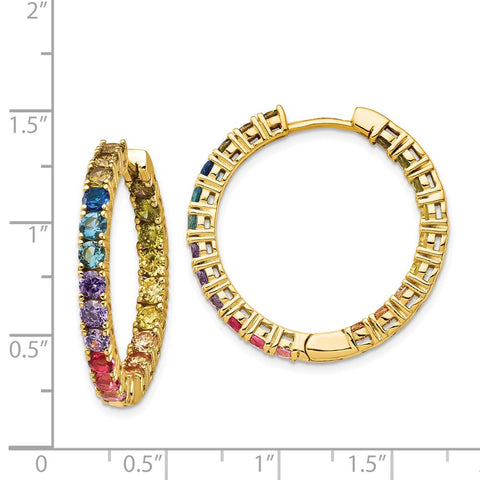 Sterling Silver 14k Flash-plated In & Out Colorful CZ Hoop Earrings-WBC-QE14455GP