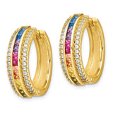 Sterling Silver 14k Flash-plated Channel Set Colorful CZ Hoop Earrings-WBC-QE14457GP