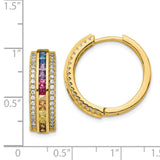 Sterling Silver 14k Flash-plated Channel Set Colorful CZ Hoop Earrings-WBC-QE14457GP