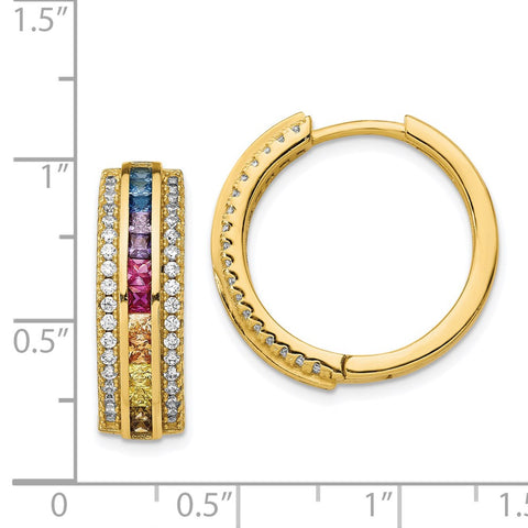 Sterling Silver 14k Flash-plated Channel Set Colorful CZ Hoop Earrings-WBC-QE14457GP