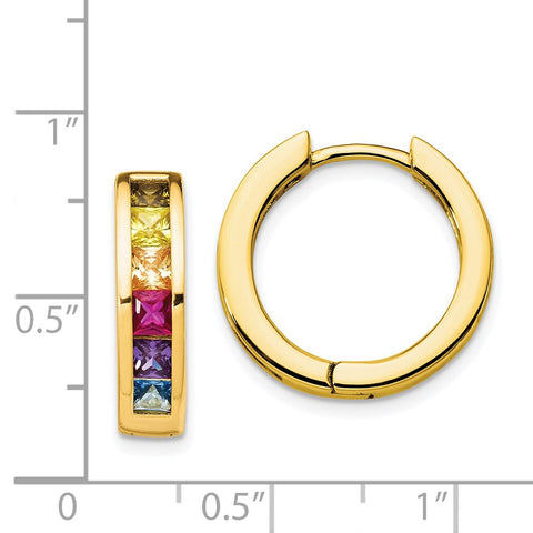 Sterling Silver 14k Flash-plated Channel Set Colorful CZ Small Hoop Earring-WBC-QE14458GP