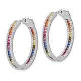 Sterling Silver Rhodium-plated Colorful CZ In & Out Big Hoop Earrings-WBC-QE14464
