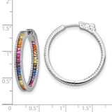 Sterling Silver Rhodium-plated Colorful CZ In & Out Big Hoop Earrings-WBC-QE14464