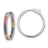 Sterling Silver Rhodium-plated Colorful CZ In & Out Big Hoop Earrings-WBC-QE14464