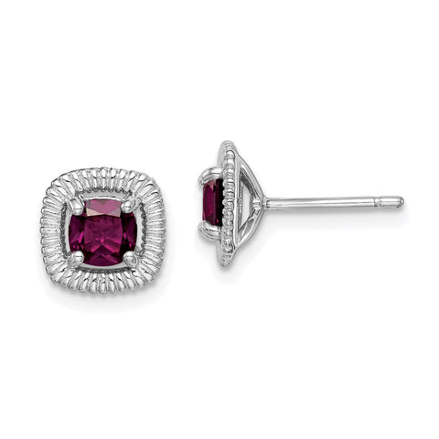 Sterling Silver Rhod-plat Rhodolite Garnet Square Post Earrings-WBC-QE14493JUN