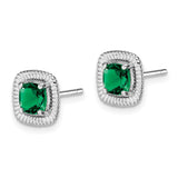Sterling Silver Rhod-plat Created Emerald Square Post Earrings-WBC-QE14493MAY