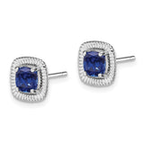 Sterling Silver Rhod-plat Created Sapphire Square Post Earrings-WBC-QE14493SEP
