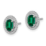 Sterling Silver Rhod-plat Created Emerald Oval Post Earrings-WBC-QE14494MAY