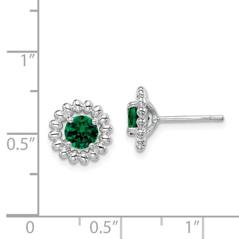 Sterling Silver Rhod-plat Created Emerald Earrings-WBC-QE14495MAY