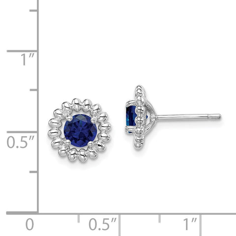 Sterling Silver Rhodium-plated Created Sapphire Earrings-WBC-QE14495SEP