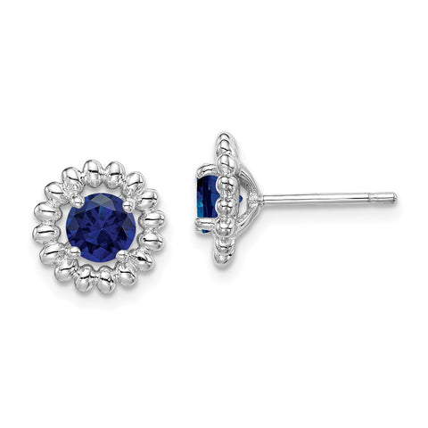 Sterling Silver Rhodium-plated Created Sapphire Earrings-WBC-QE14495SEP