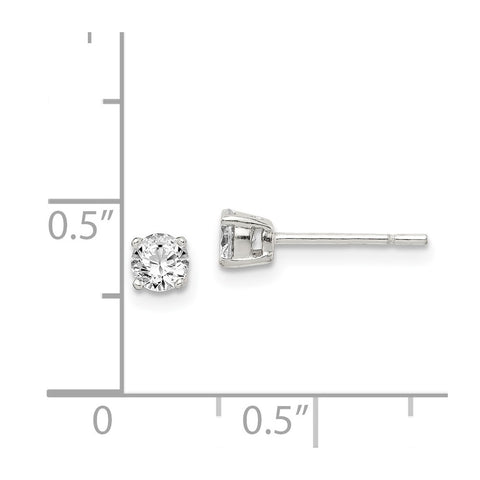 Sterling Silver 4mm Round CZ Post Earrings-WBC-QE14558