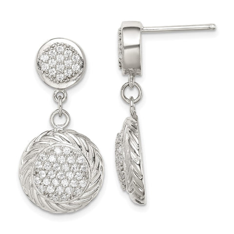 Sterling Silver CZ Circle Dangle Earrings-WBC-QE14633