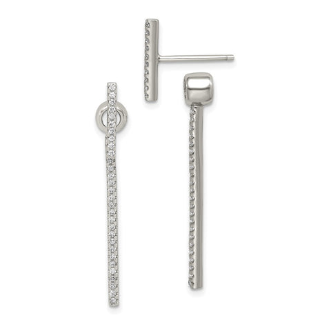 Sterling Silver CZ Bar Front and Back Earrings-WBC-QE14716