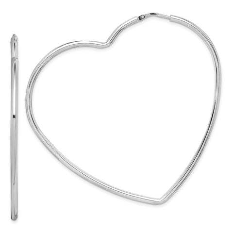 Sterling Silver Rhodium-Plated 2mm Heart Hoop Earrings-WBC-QE14843