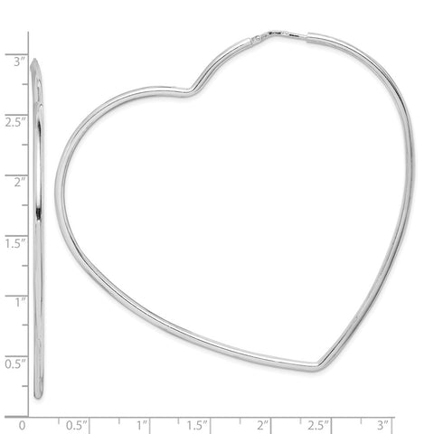 Sterling Silver Rhodium-Plated 2mm Heart Hoop Earrings-WBC-QE14845