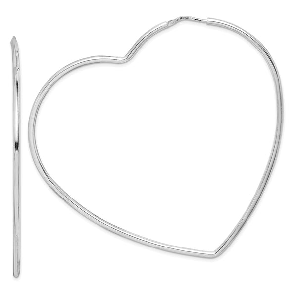 Sterling Silver Rhodium-Plated 2mm Heart Hoop Earrings-WBC-QE14845