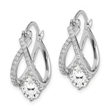 Sterling Silver Rhodium-plated Pear CZ Hoop Earrings-WBC-QE14890