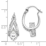 Sterling Silver Rhodium-plated Pear CZ Hoop Earrings-WBC-QE14890