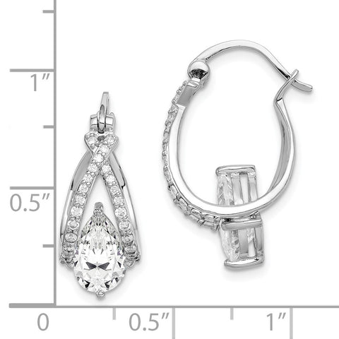 Sterling Silver Rhodium-plated Pear CZ Hoop Earrings-WBC-QE14890