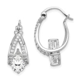 Sterling Silver Rhodium-plated Pear CZ Hoop Earrings-WBC-QE14890