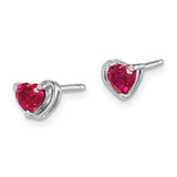 Sterling Silver Rhod-plated Created Ruby Heart Post Earrings-WBC-QE14916JUL