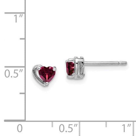 Sterling Silver Rhod-plated Created Ruby Heart Post Earrings-WBC-QE14916JUL